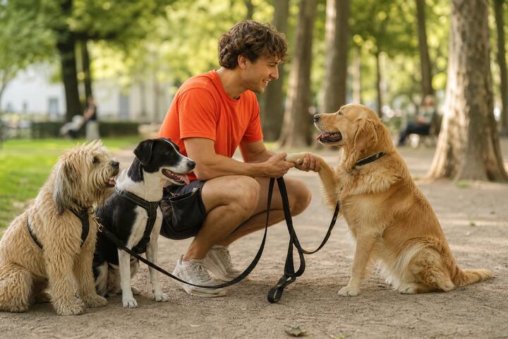 Hundesitter mit Hund im Park